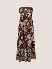Monsoon Brown Esther Floral Linen Blend Midi Dress - Image 6 of 6