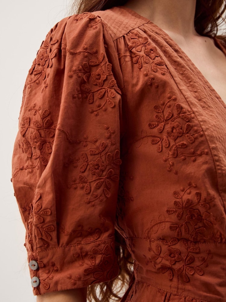 Monsoon Brown Harika Floral Embroidered Midi Dress - Image 2 of 5