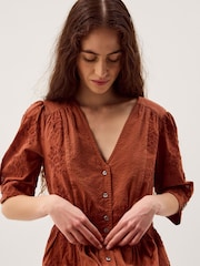 Monsoon Brown Harika Floral Embroidered Midi Dress - Image 3 of 5