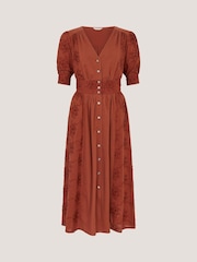 Monsoon Brown Harika Floral Embroidered Midi Dress - Image 5 of 5