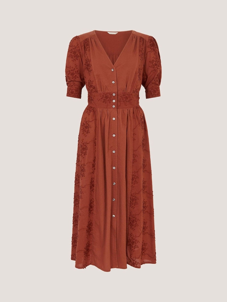 Monsoon Brown Harika Floral Embroidered Midi Dress - Image 5 of 5