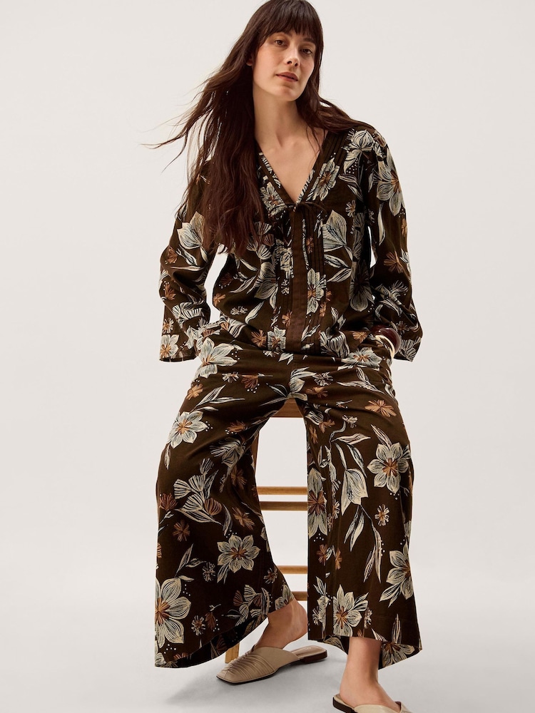 Monsoon Esther Floral Linen Blend Wide Leg Trousers - Bild 1 von 6