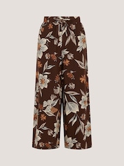 Monsoon Brown Esther Floral Linen Blend Wide Leg Trousers - Image 7 of 7