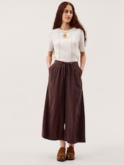 Monsoon Brown Maisie Linen Blend Crop Wide Leg Trousers - Image 1 of 5