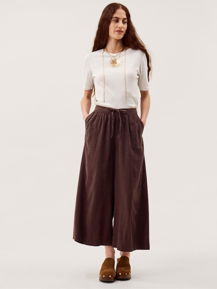 Monsoon Brown Maisie Linen Blend Crop Wide Leg Trousers - Image 1 of 5