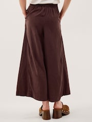 Monsoon Brown Maisie Linen Blend Crop Wide Leg Trousers - Image 3 of 5