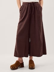 Monsoon Brown Maisie Linen Blend Crop Wide Leg Trousers - Image 4 of 5