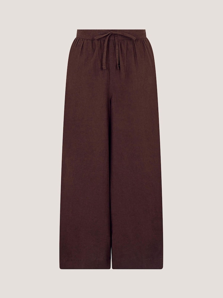 Monsoon Brown Maisie Linen Blend Crop Wide Leg Trousers - Image 5 of 5