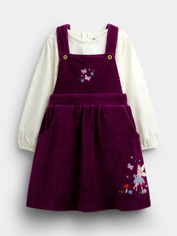 JoJo Maman Bébé Purple Fairy Embroidered Velour Pinny Set - Image 1 of 7 JoJo Maman Bébé Purple Fairy Embroidered Velour Pinny Set - Image 1 of 7