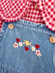 Jojo Maman Bébé Chambray Blue Shirt & Heart Pocket Dress Set - Image 7 of 8