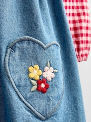 Jojo Maman Bébé Chambray Blue Shirt & Heart Pocket Dress Set - Image 8 of 8