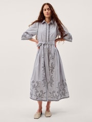 Monsoon Kirsty Embroidered Stripe Midi Shirt Dress - Εικόνα 1 από 5