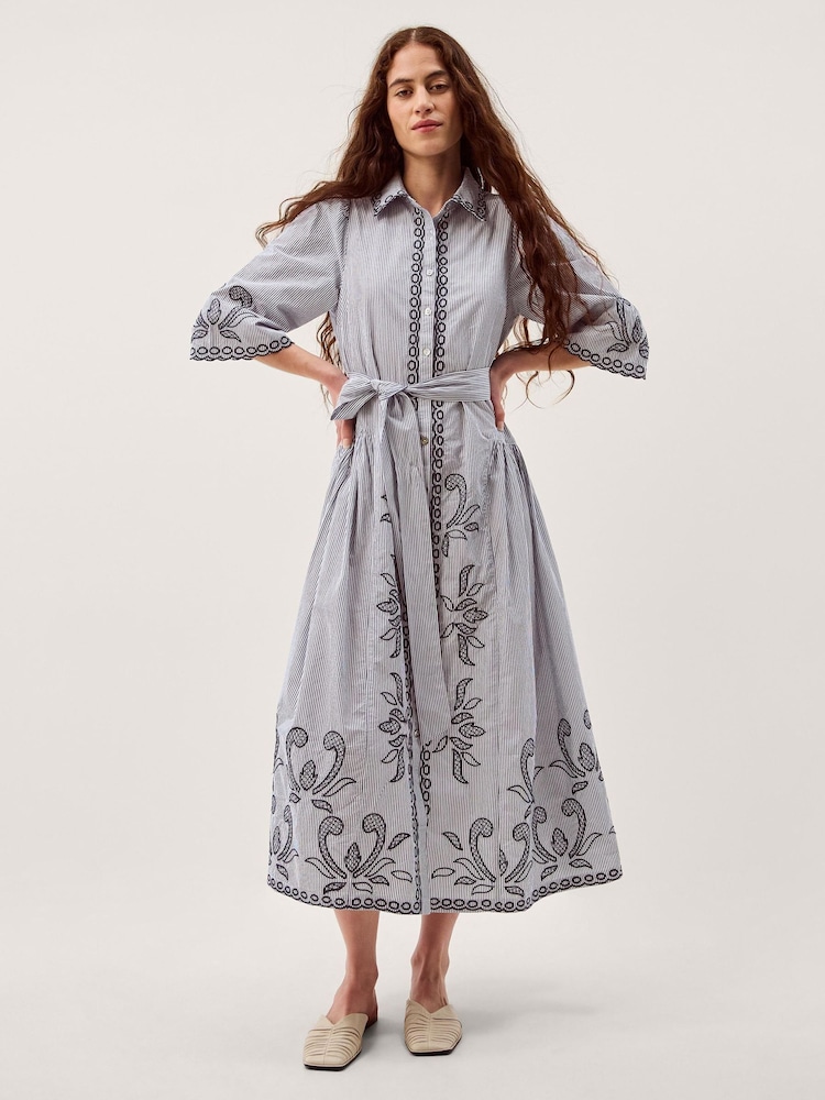 Monsoon Kirsty Embroidered Stripe Midi Shirt Dress - Εικόνα 1 από 5