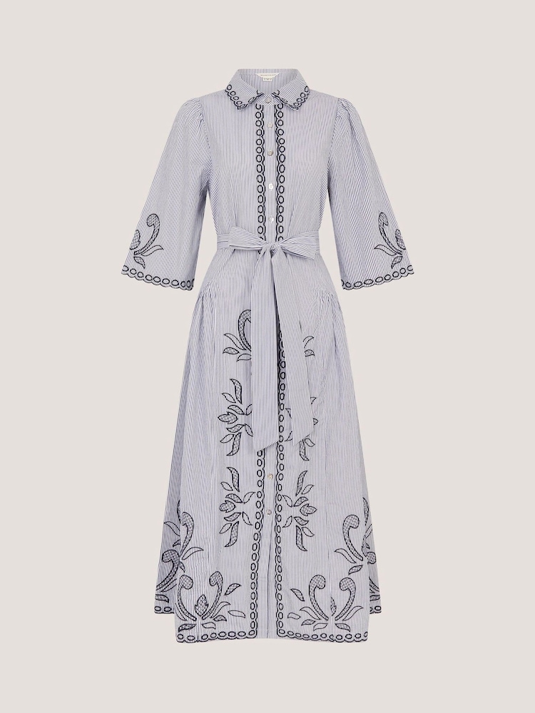 Monsoon Kirsty Embroidered Stripe Midi Shirt Dress - Εικόνα 5 από 5