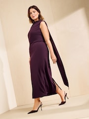 aubergine poupre - Friends Like These Robe mi-longue asymétrique à col foulard - Image 2 de 4