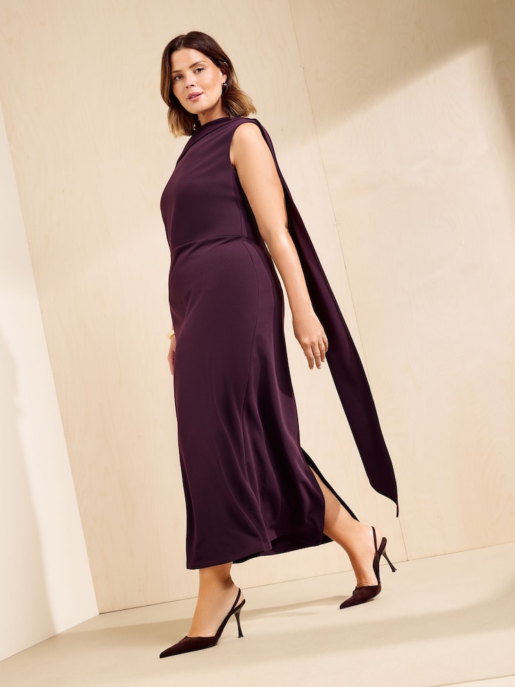 aubergine poupre - Friends Like These Robe mi-longue asymétrique à col foulard - Image 2 de 4
