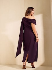 aubergine poupre - Friends Like These Robe mi-longue asymétrique à col foulard - Image 4 de 4