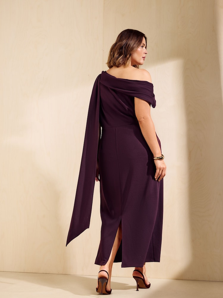 aubergine poupre - Friends Like These Robe mi-longue asymétrique à col foulard - Image 4 de 4