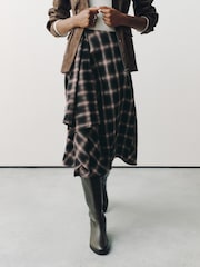 Brown Check Asymmetric Drape Midi Skirt - Image 2 of 8