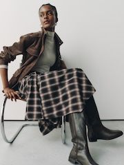 Brown Check Asymmetric Drape Midi Skirt - Image 3 of 8