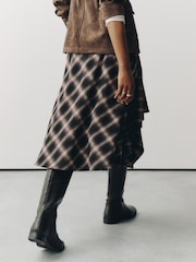 Brown Check Asymmetric Drape Midi Skirt - Image 4 of 8