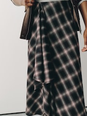Brown Check Asymmetric Drape Midi Skirt - Image 5 of 8