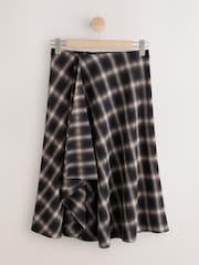 Brown Check Asymmetric Drape Midi Skirt - Image 6 of 8