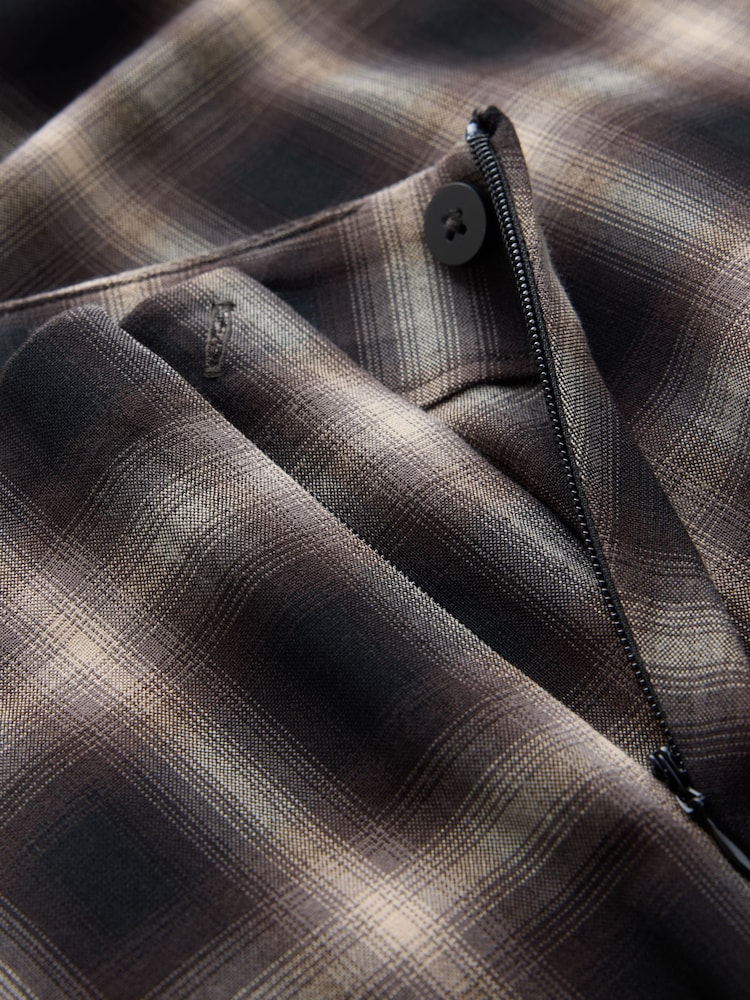 Brown Check Asymmetric Drape Midi Skirt - Image 8 of 8 Brown Check Asymmetric Drape Midi Skirt - Image 8 of 8