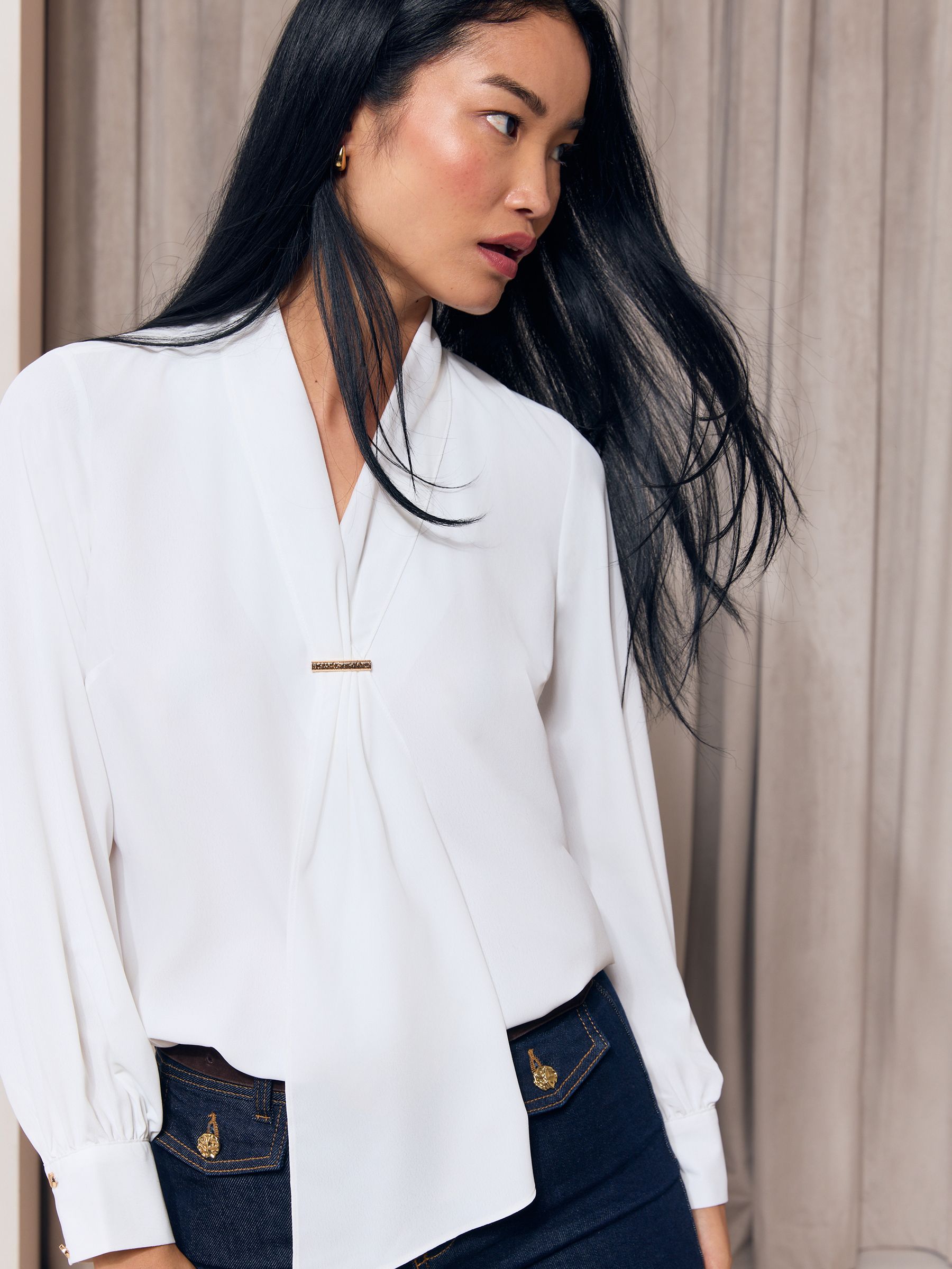 Buy Lipsy White Tie Drape Front Gold Trim Woven Blouse from Next USA