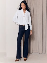 Lipsy White Tie Drape Front Gold Trim Woven Blouse - Image 2 of 6