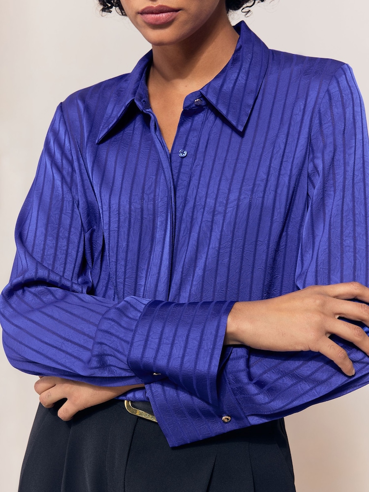 Lipsy Cobalt Blue Satin Stripe Burnout Shirt - Image 2 of 6