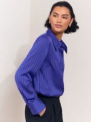 Lipsy Cobalt Blue Satin Stripe Burnout Shirt - Image 3 of 6