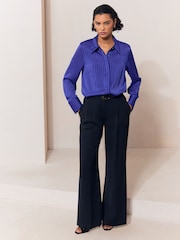 Lipsy Cobalt Blue Satin Stripe Burnout Shirt - Image 5 of 6