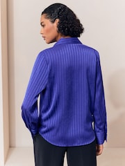 Lipsy Cobalt Blue Satin Stripe Burnout Shirt - Image 6 of 6