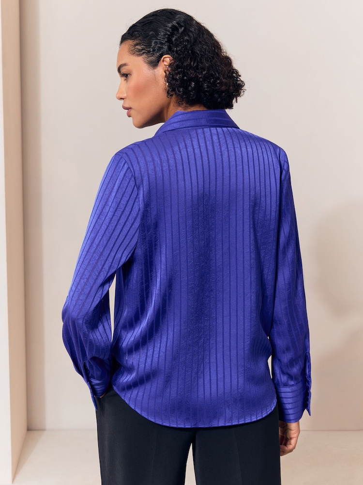 Lipsy Cobalt Blue Satin Stripe Burnout Shirt - Image 6 of 6