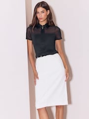 Lipsy Black Zip Front Jersey Rib Mesh Short Sleeve Shirt - Image 4 of 5