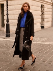 Love & Roses X Binky Black Fur Collared Wrap Coat - Image 1 of 5