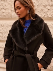 Love & Roses X Binky Black Fur Collared Wrap Coat - Image 2 of 5