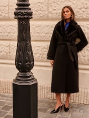 Love & Roses X Binky Black Fur Collared Wrap Coat - Image 4 of 5
