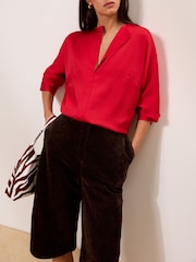 Lipsy Red Satin Open Collar V-Neck Batwing Blouse - Image 4 of 5