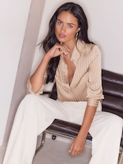 Lipsy Champagne Gold Satin Stripe Burnout Shirt - Image 2 of 5