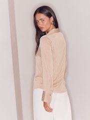 Lipsy Champagne Gold Satin Stripe Burnout Shirt - Image 5 of 5