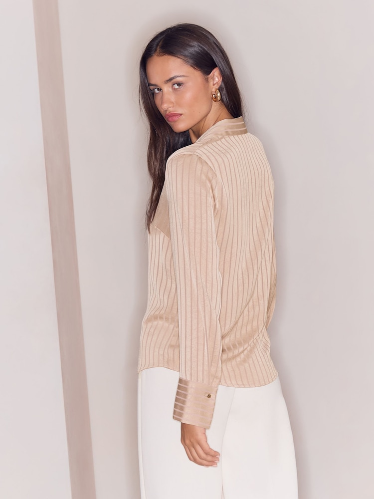 Lipsy Champagne Gold Satin Stripe Burnout Shirt - Image 5 of 5