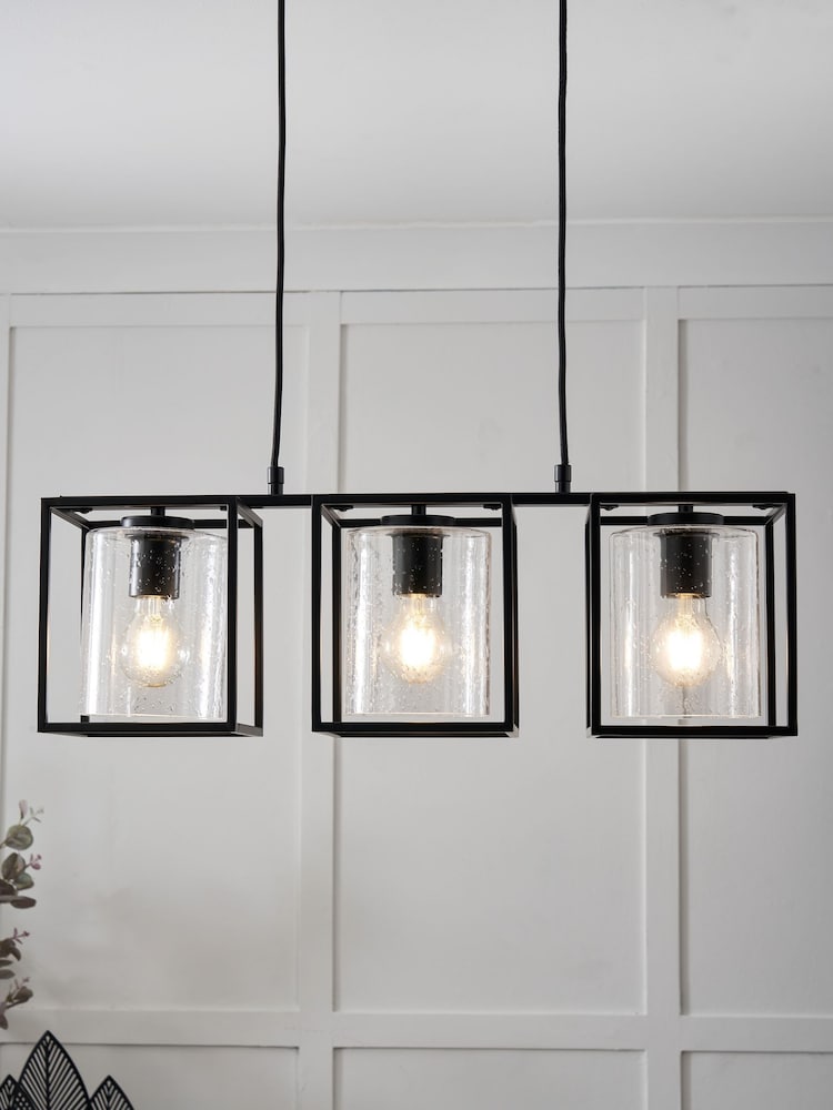 BHS Matt Black Hardy Caged 3 Light Bar Bubble Glass - Image 1 of 7 BHS Matt Black Hardy Caged 3 Light Bar Bubble Glass - Image 1 of 7