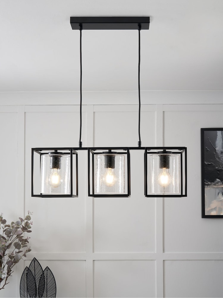 BHS Matt Black Hardy Caged 3 Light Bar Bubble Glass - Image 2 of 7 BHS Matt Black Hardy Caged 3 Light Bar Bubble Glass - Image 2 of 7