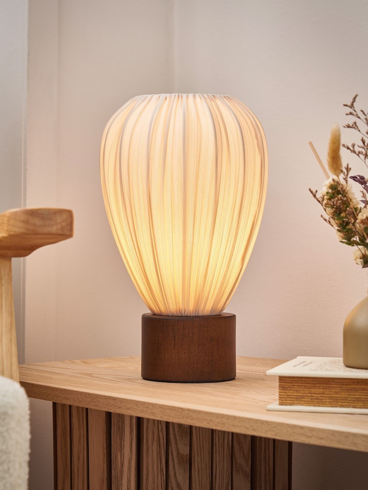 BHS Ivory Wood Fine Pleat Table Light - Image 1 of 7