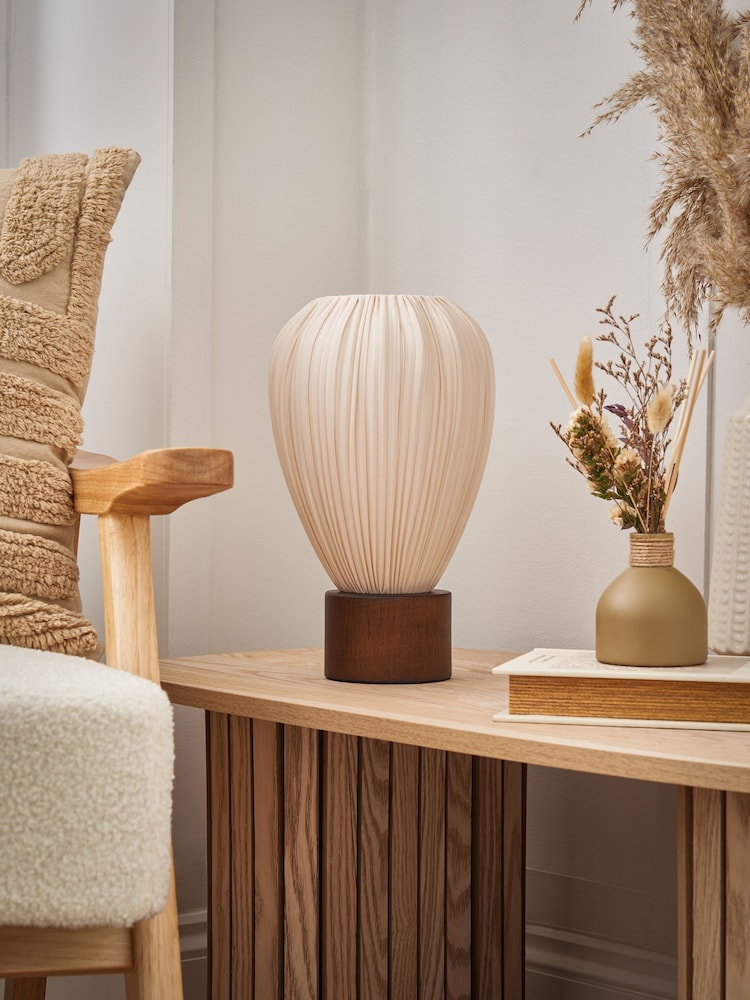 BHS Ivory Wood Fine Pleat Table Light - Image 2 of 7