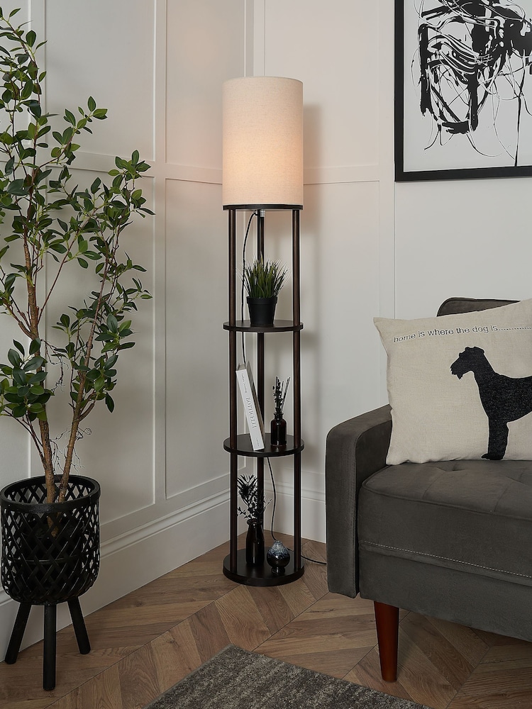 BHS Walnut Shelby Floor Lamp - Image 1 of 6