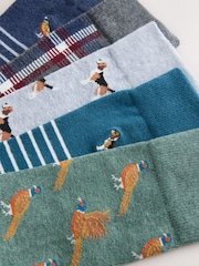 Blue/Green Mixed Animals Pattern Socks 5 Pack - Image 7 of 8