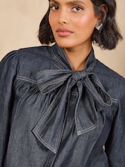 Love & Roses Pussybow Denim Blouse - 6суретінің 2 суреті